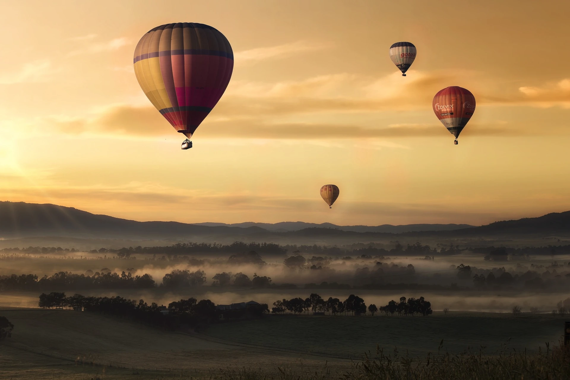 Hot air balloon over the air