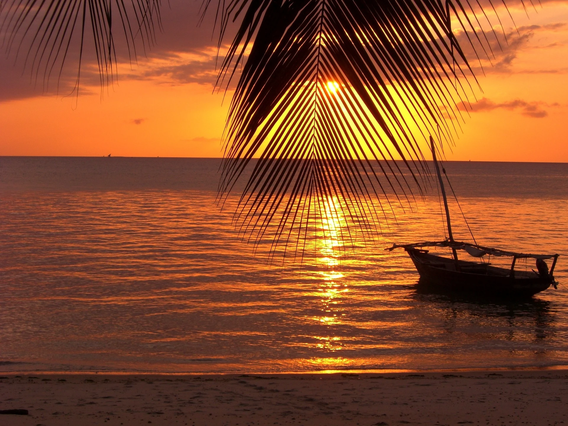 Beautiful sunset at zanzibar beach