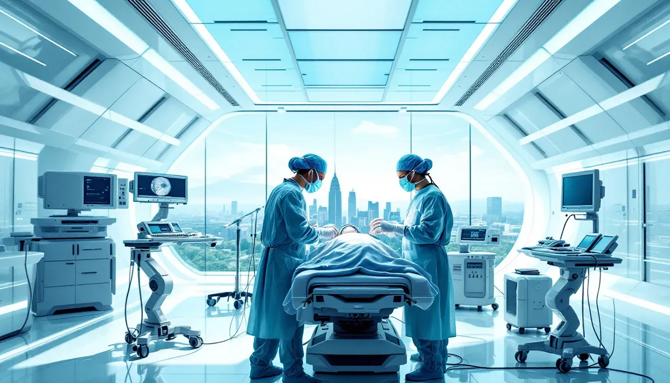Surgeons performing a complex surgery using advanced medical technology